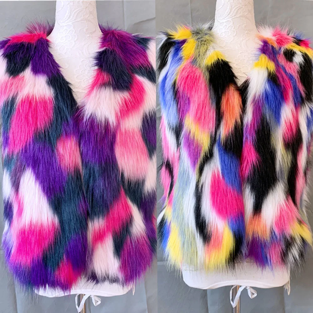 Color imitation fox fur grass vest female women warm jacket waistcoat | Женская одежда