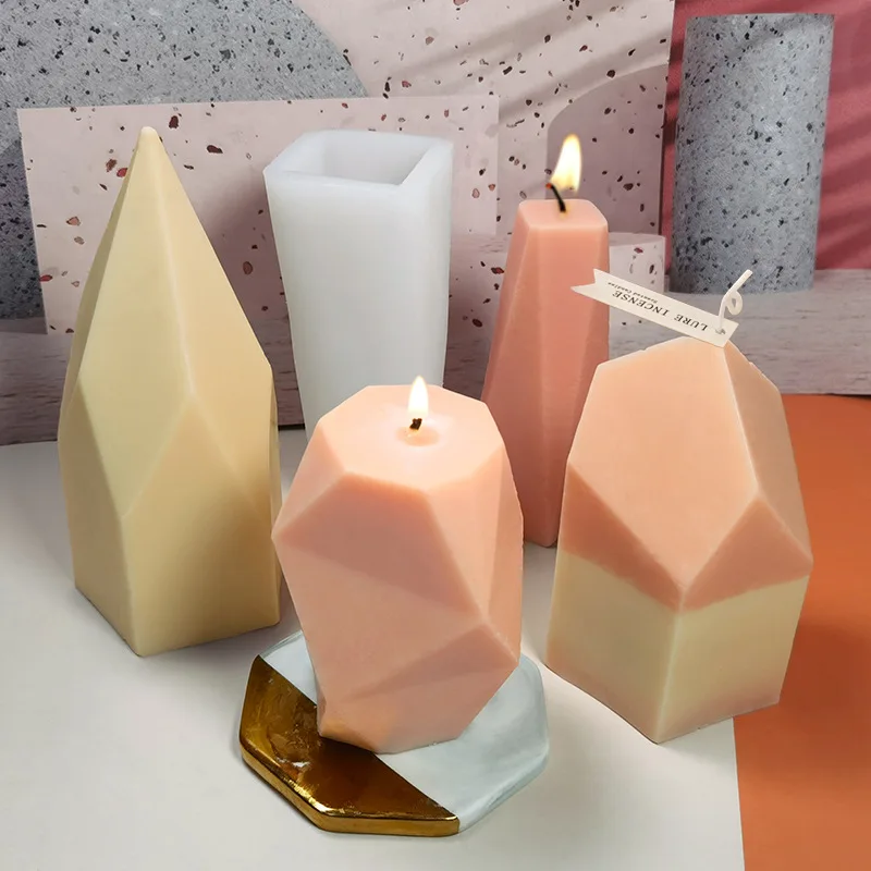 

3D Geometric Stone Shape Silicone Mold Candle DIY Aroma Plaster Craft Candle Making Soy Wax Mould Resin Soap Molds Home Decor