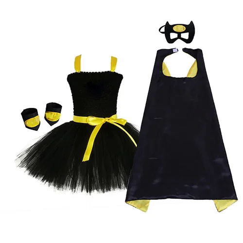 dress with a set От 1 до 14 лет, черное платье-пачка с Бэтменом для девочек Карнавальный костюм до колена для девочек на день рождения, Хэллоуин, для фотосессий, комплект одежды для малышей - Цвет: dress with a set