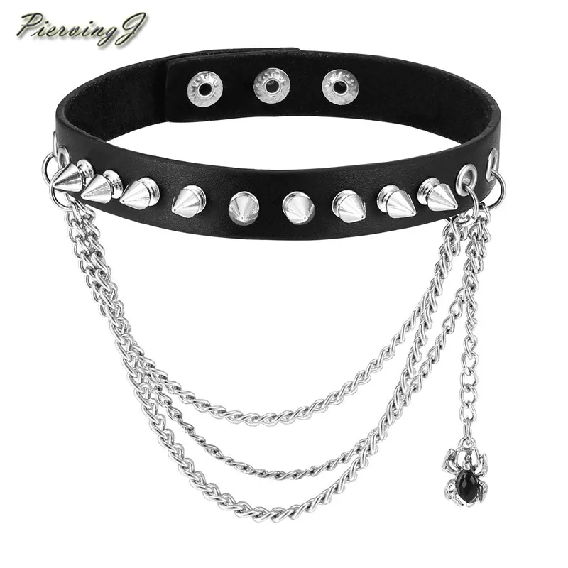 Пирсинг Горячая Продажа Панк Готический Многослойные шипы цепь с пауком черный