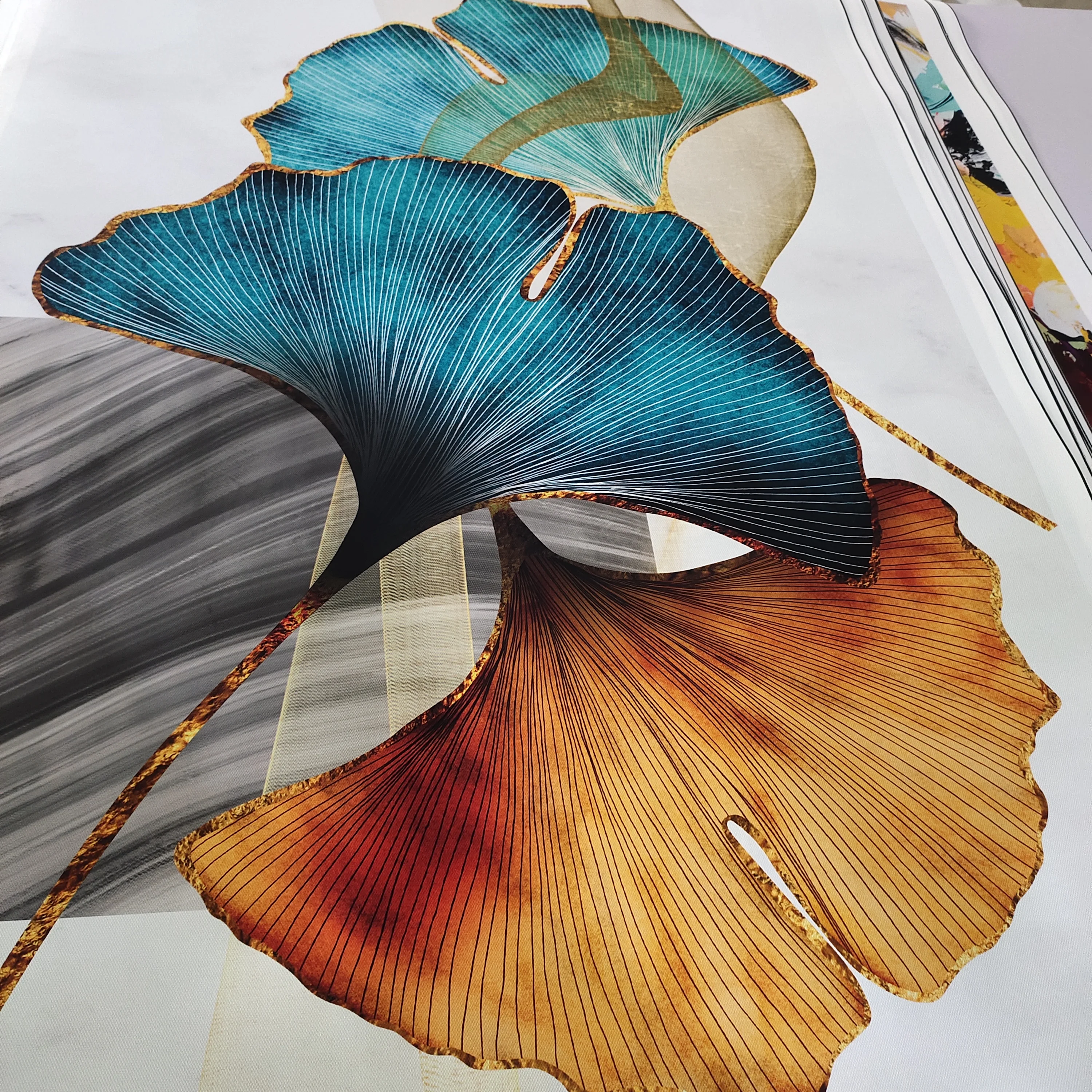

Blue Green Yellow Gold Leaf Plant Flower Canvas Poster Abstract Painting Wall Art Print Nordic Modern Picture Living Room Decor