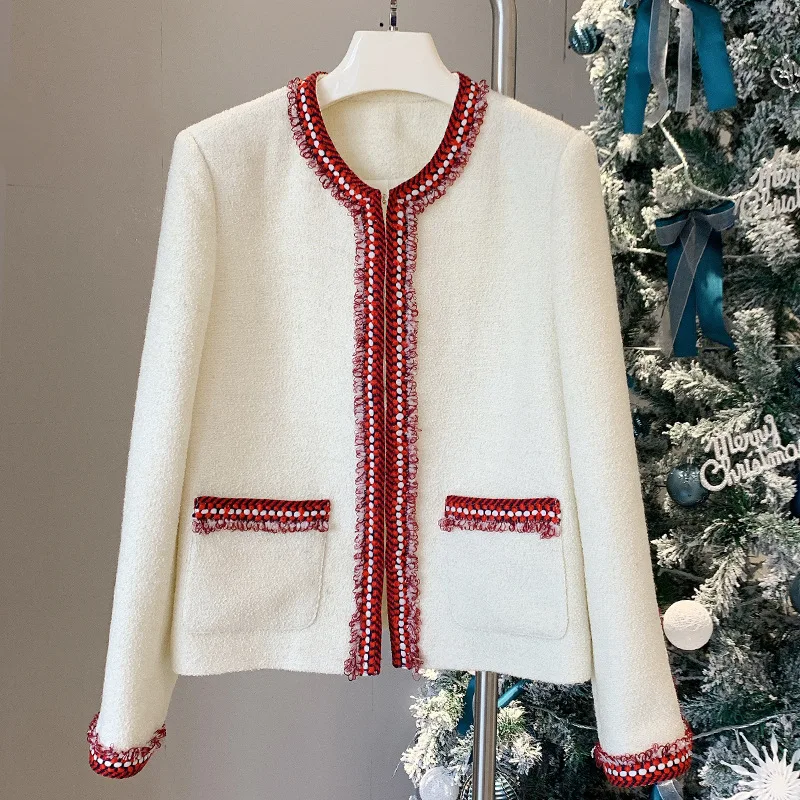 

Женское твидовое пальто с круглым вырезом, элегантное весеннее пальто из 2021-ной шерсти, модель B947, 40%