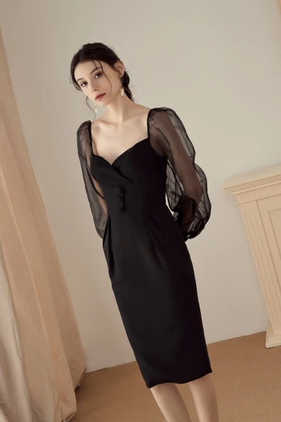 

Spring long-sleeved socialite sexy dress buttock temperament goddess fan bubble sleeve party dress