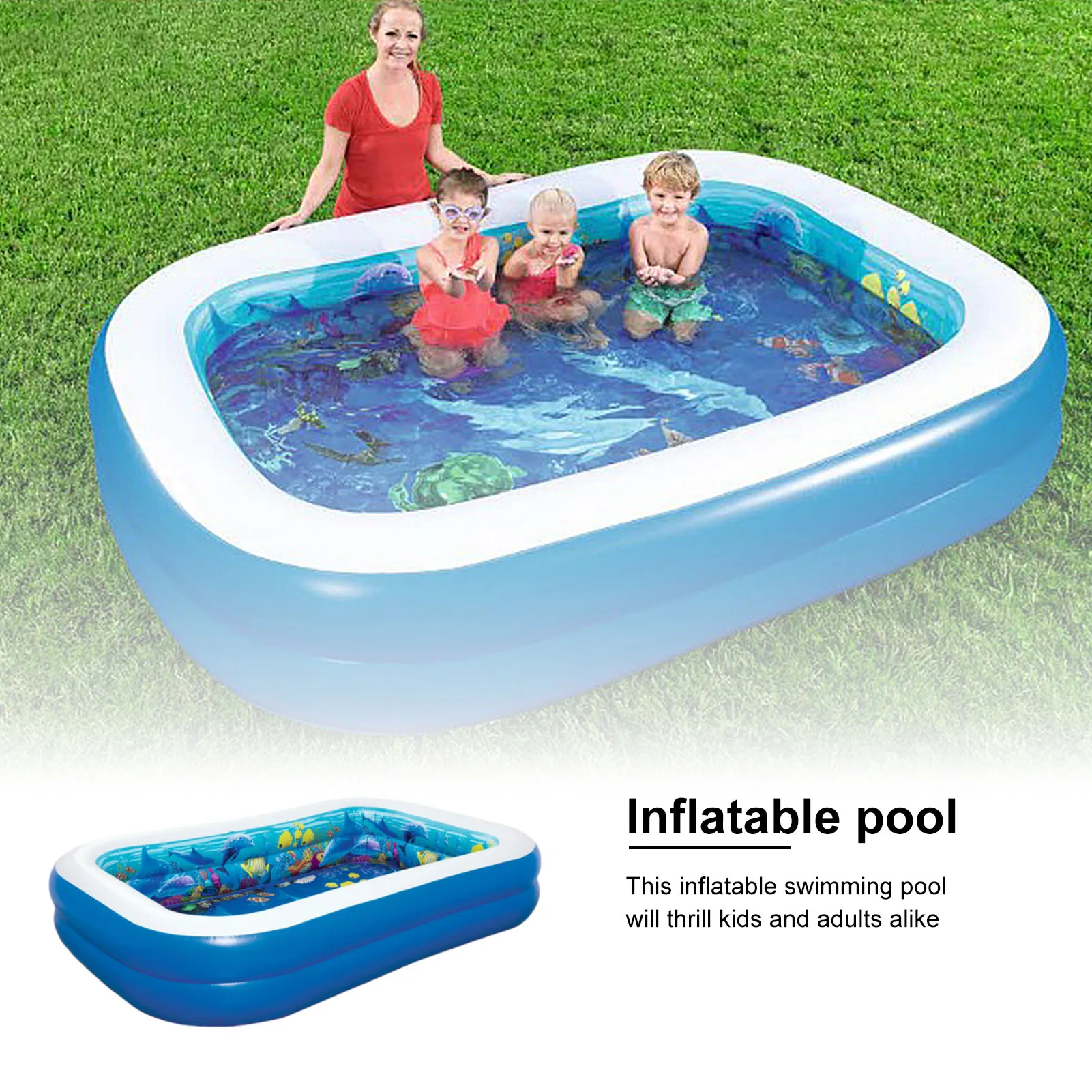 

262X175 X51cm Rectangular Inflatable Swimming Pool Paddling Pool Bathing Tub Outdoor Summer Swimming Pool For Kids