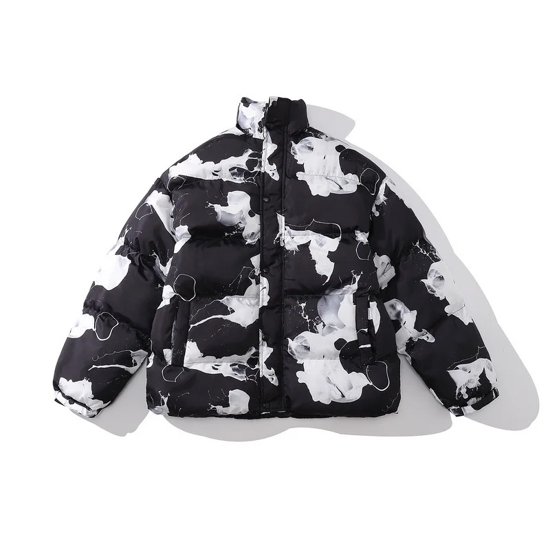 

Autumn And Winter New High Street Cashew Flower Color Matching Thick Cotton Coat Zipper Padding Fashion Parka Coat 2021