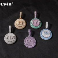 uwin custom carved initial letters necklace full iced cubic zirconia circle pendant necklace for gift chic hiphop jewelry