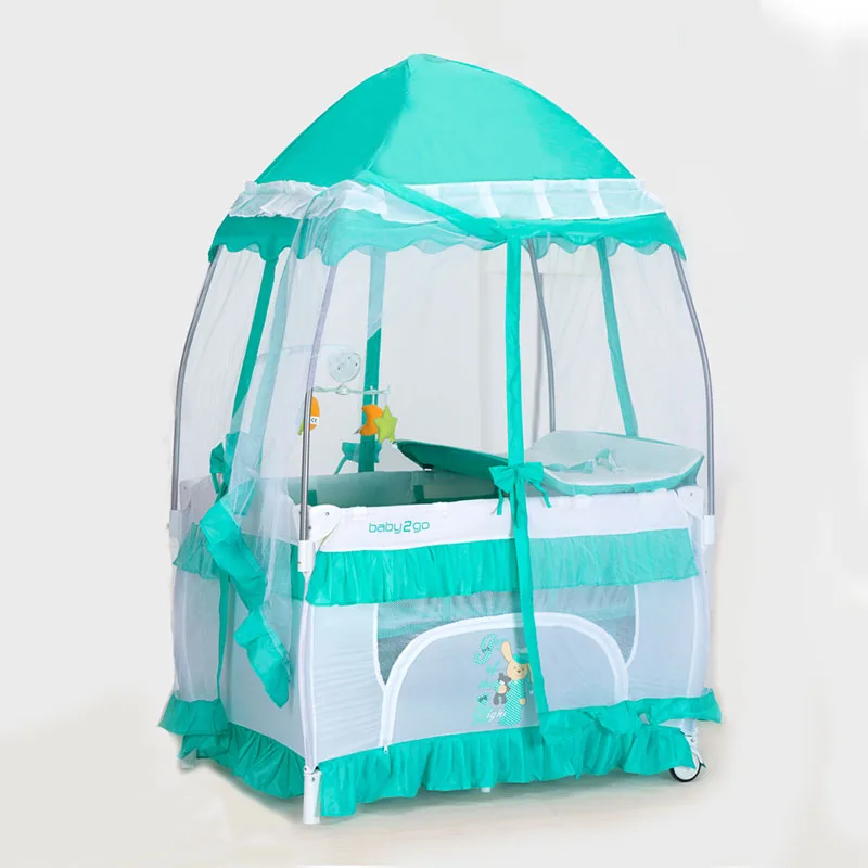 green Детская кроватка игровая кровать детская кроватка пеленка стол многофункциональный складной портативный с роликами легко складывать и путешествовать - Цвет: green