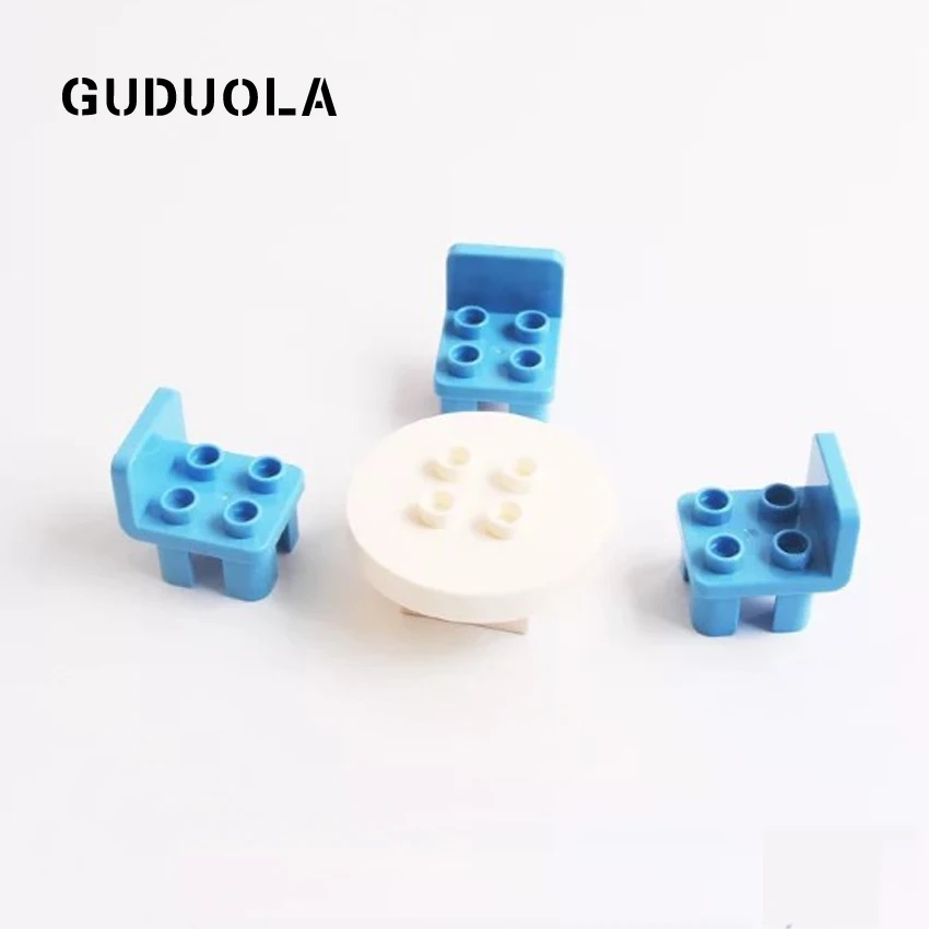 GUDUOLA Big Bricks Table Set Amusement Park Accessory Home House Chairs Playmobil Toys Building Block For Children | Игрушки и хобби