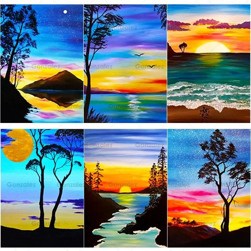 

Sunset Seascape Embroidery Diy Full Diamond Painting Mosaic Cross Stitch Kits Rhinestone Home Decoration Handicrafts Art Gifts