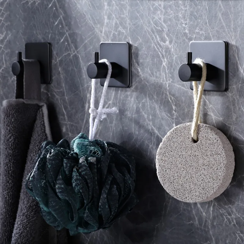 

2/4/6 Packs Black Decorative Hooks Square Metal Coat Hook Self Adhesive Key Towel Wall Hook For Bathroom Kitchen