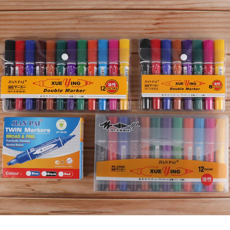 Маркеры с двумя головками 8/12 цветные маркеры белыми полосками для офисных и