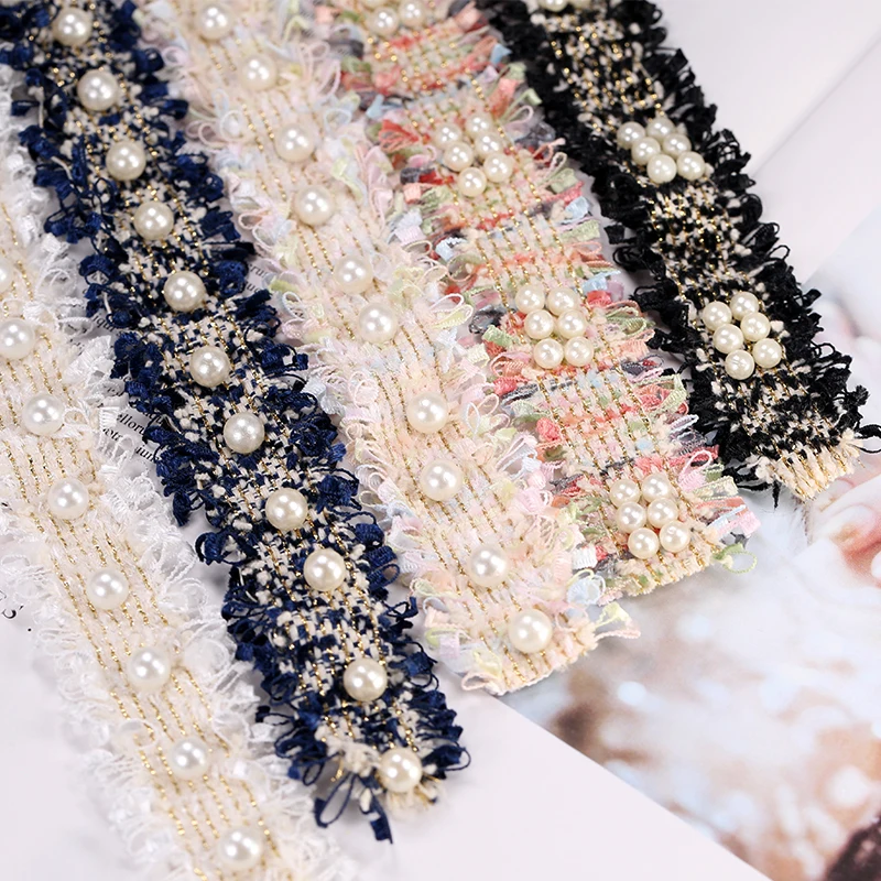 1 ярд винтажная нейлоновая Золотая жемчужина вышитая бисером кружевная отделка Лента ткань ручной работы DIY