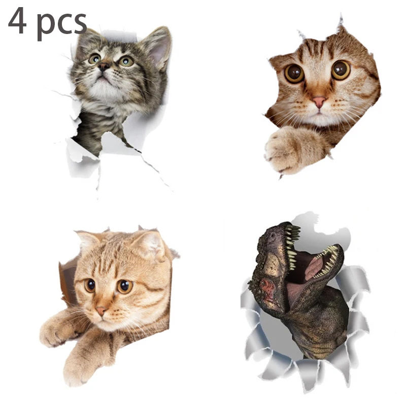 

4 Pcs 3D Effect Cat Wall Sticker Creative Diy Home Wallpaper Decals Sticker Toilet Removable Decor Light Switch Cover Plate