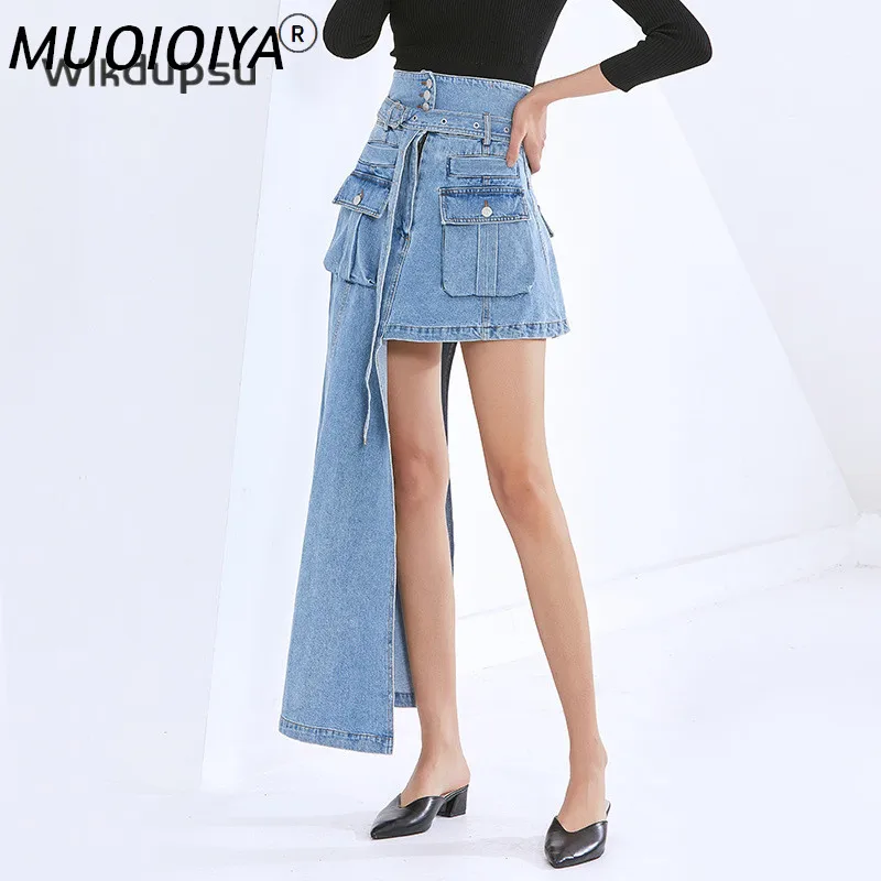 

Irregular Denim Skirt Women Asymmetrical Jean Skirts For Ladies Gothic Punk New Fashion Luxury Runway Designer Streetwear Skirt