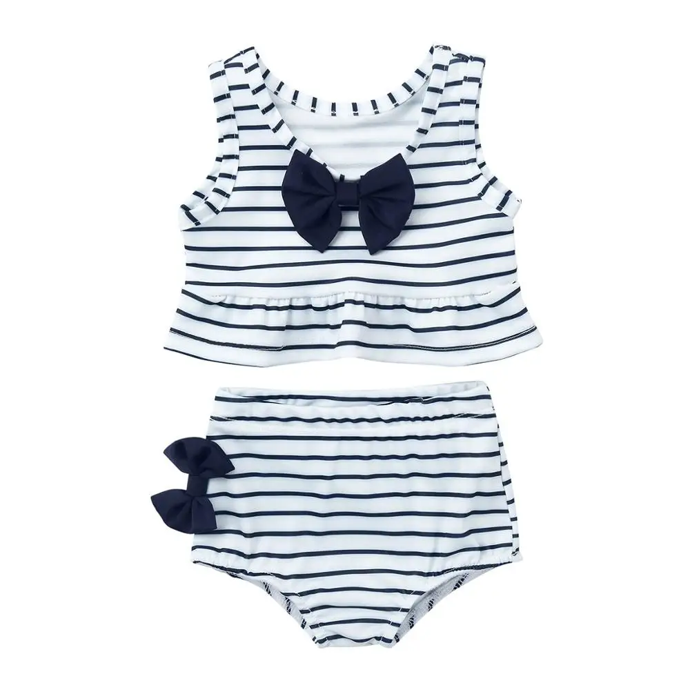 2PCS Girls Swimwear Summer Clothes Set Tankini Striped Bowknot Peplum Tops with Swim Bottoms Kids Swimsuit Girl Bathing Suit | Спорт и
