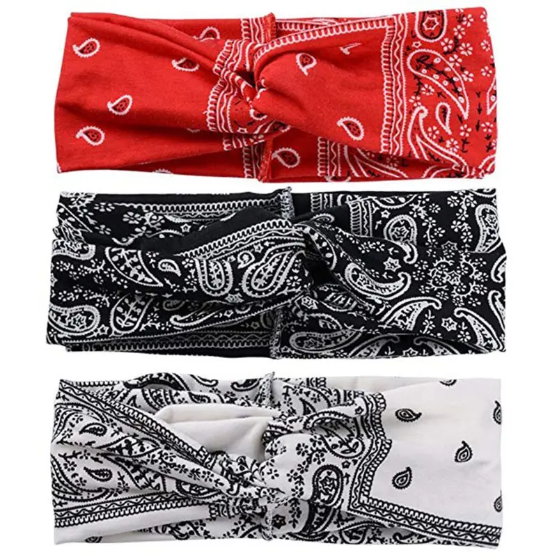 

Women Girls Bohemian Paisley Wide Headband Retro Washed Tie-Dye Gradient Colored Hairband Criss Cross Knotted Sports Yoga Turban
