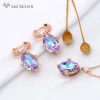 sz design new 585 rose gold egg shape oval dangle earrings jewelry sets for women pendant necklace christmas elegant gift