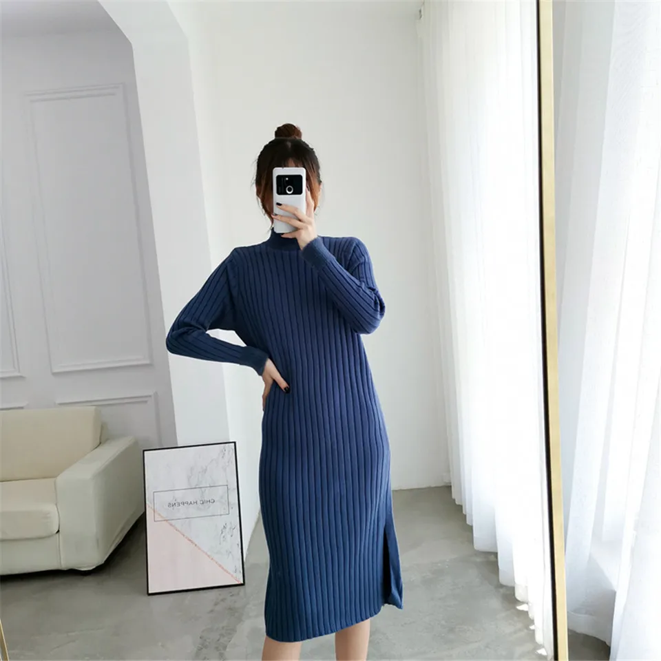 Раздельное однотонное платье с круглым вырезом и длинным рукавом Vestido, милое зимнее трикотажное платье, Осеннее женское элегантное платье, новинка года, модное тонкое мягкое женское платье