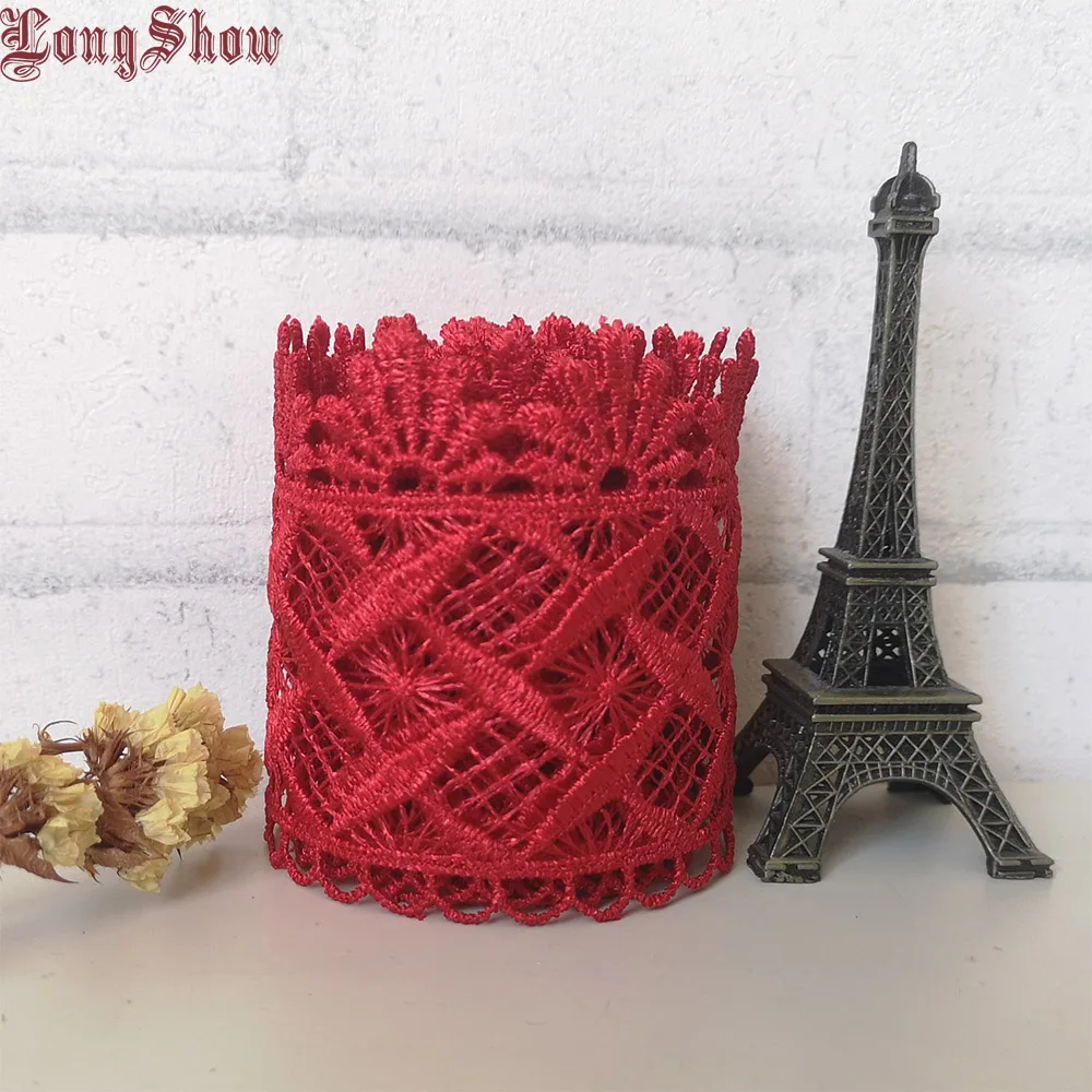 DIY 3Yards Coffee Red Colour Creative Flowers Embroidered Lace Trim Handmade Crafts Sewing Accessorise | Дом и сад