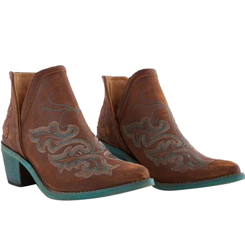 

2021 New Autumn Winter Casual Ankle Boots Women Leather Embroider Ethnic Boots Short Botas Mujer Block Heels Women Shoes