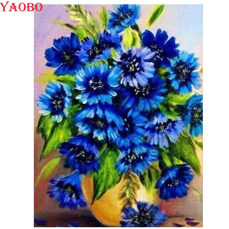 

Diamond Embroidery Floral Diamond Painting Full Square blue Cornflower 5d Mosaic Cross Stitch Picture RhinestoneNeedlework