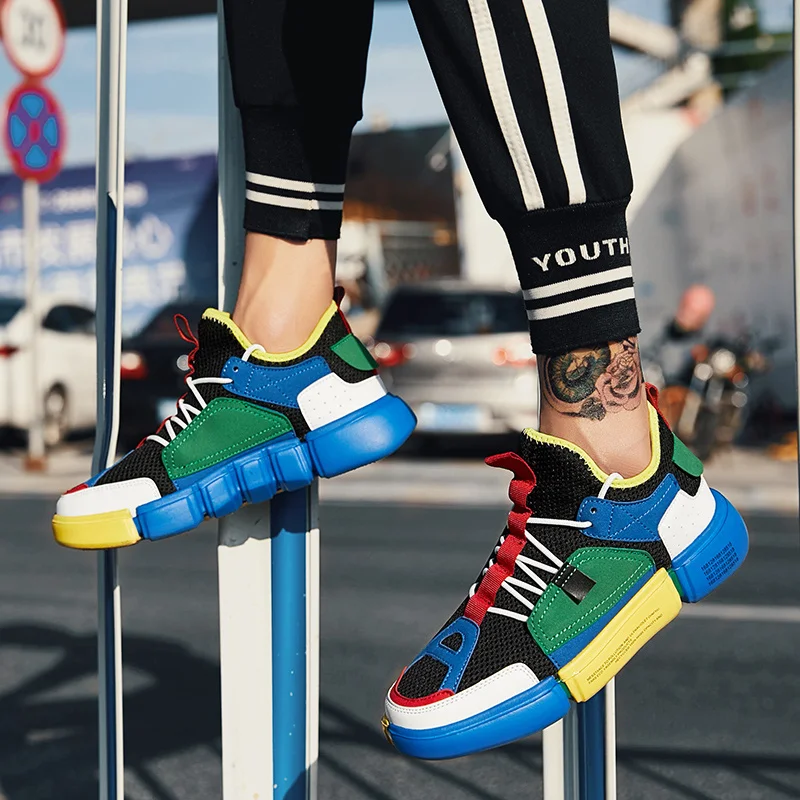 Мужские кроссовки на массивной подошве X черные дышащие платформе повседневная