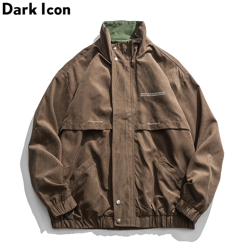 Мужская ветрозащитная куртка с передним карманом и стоячим воротником осенняя