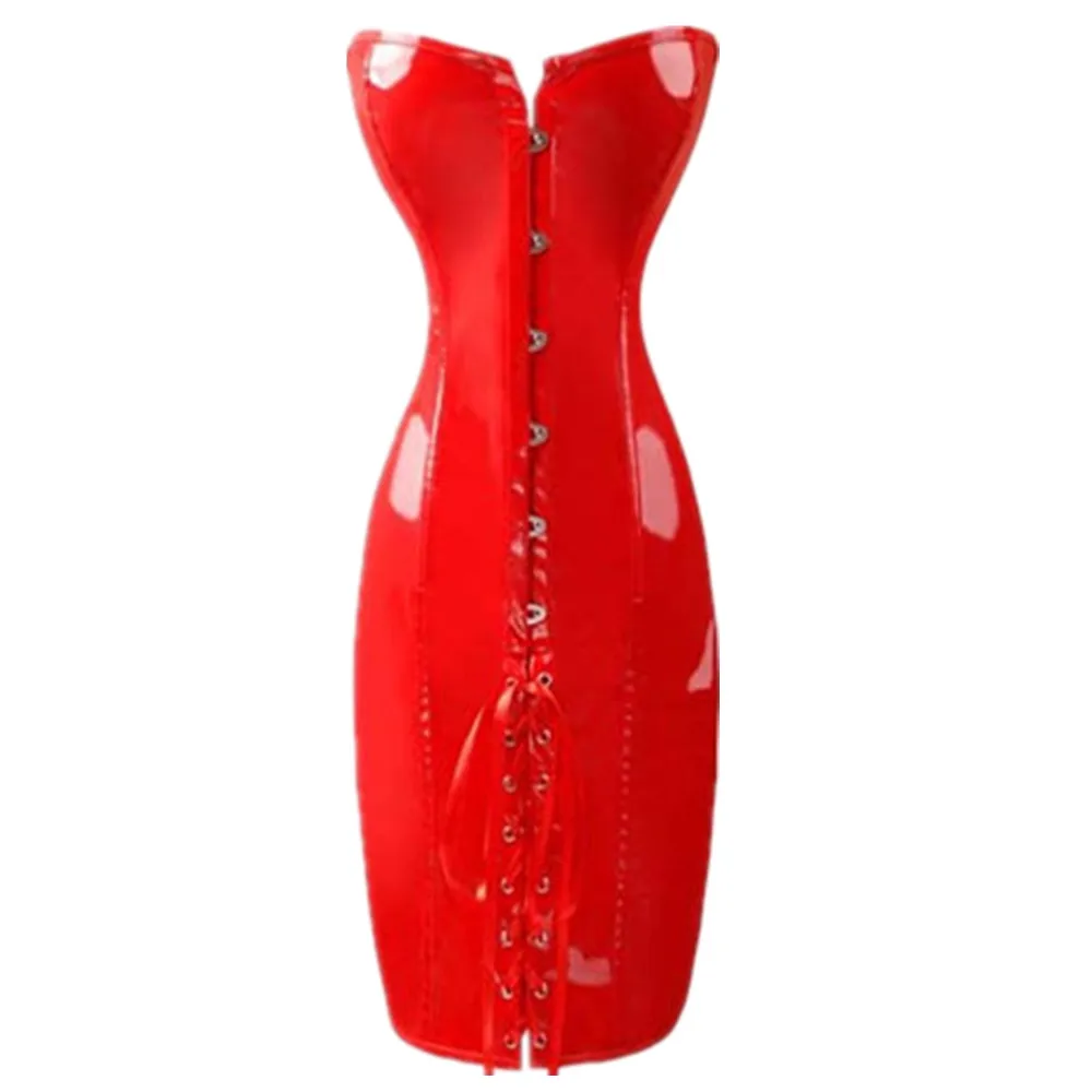 Красно-черный виниловый кожаный корсет платье готический женский сексуальный из