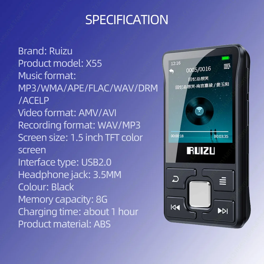 RUIZU X55 Клип Спорт Bluetooth MP3 плеер 8 Гб мини с экраном Поддержка TF карты, FM, запись, электронная книга, часы, шагомер музыкальный плеер