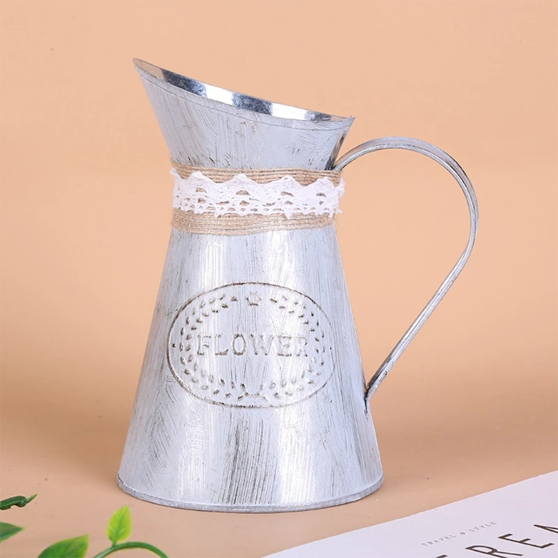 Vintage Tin Bucket Fashionable Iron Flower Vase Retro Metal Jugs for Home Office Party Festival Decoration Wrought Country Style