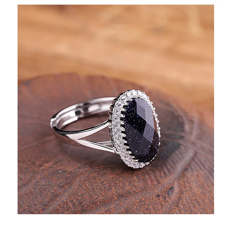 Женское кольцо из серебра 100% пробы с голубым песком | Украшения и аксессуары