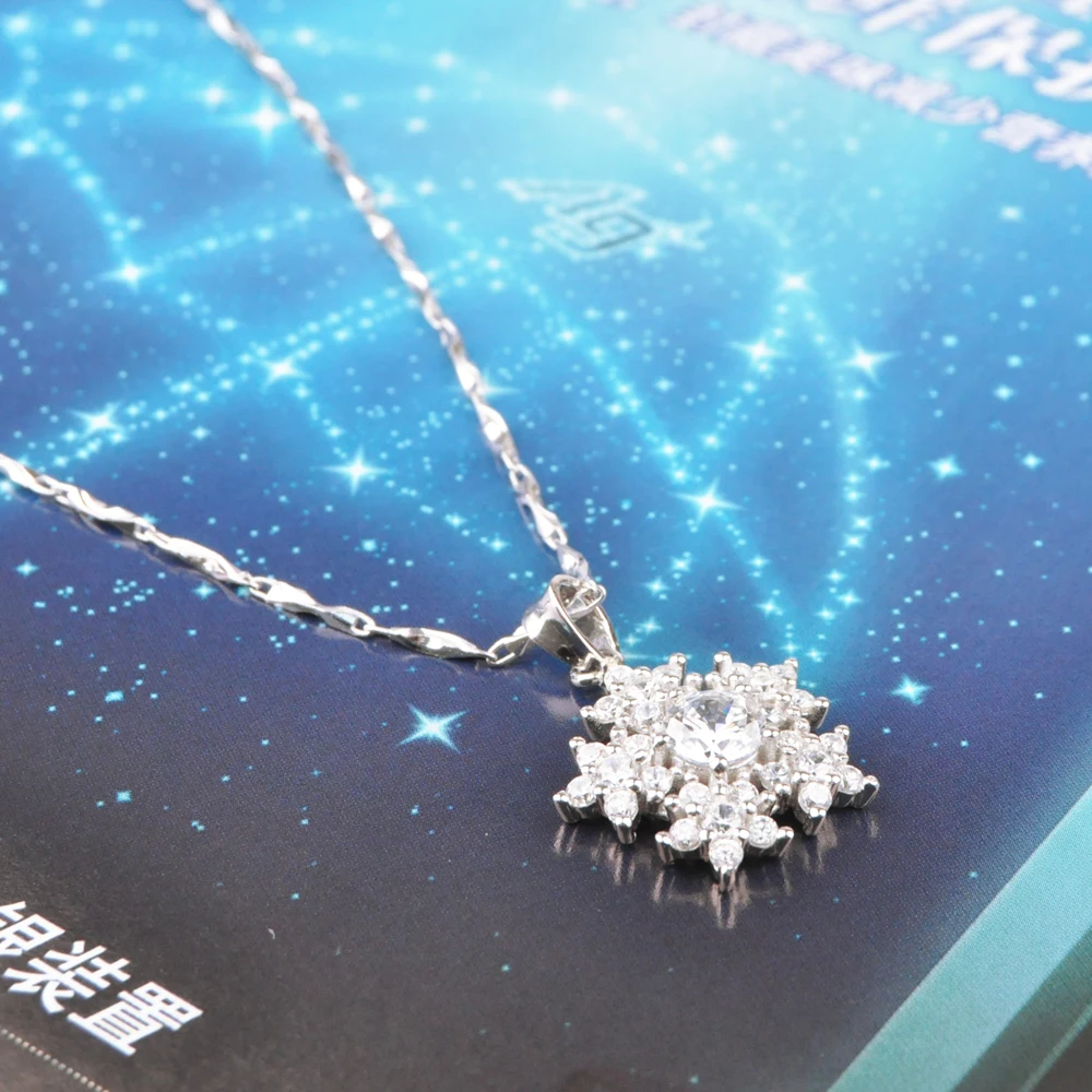 Модная цепочка из стерлингового серебра 925 пробы с кристаллами Снежинка для
