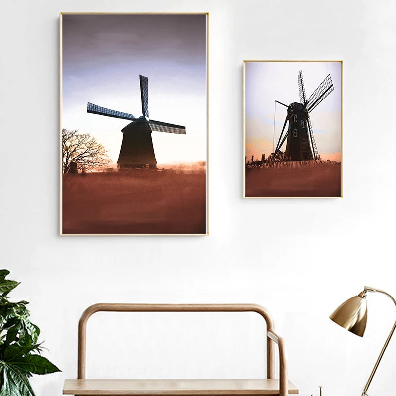 Голландские ветряные мельницы черно-белые плакаты и принты домашние настенные