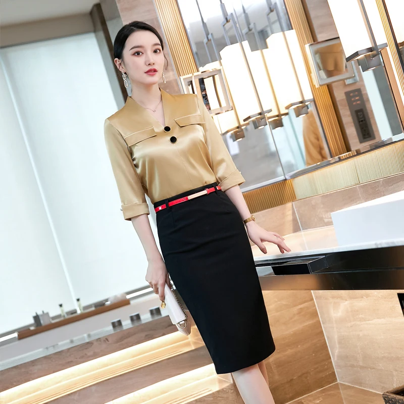 2 Piece Sets Formal Blazers Women Business Suits Work Wear With Tops and Skirt For Ladies Blouses & Shirts Sets Uniform Styles