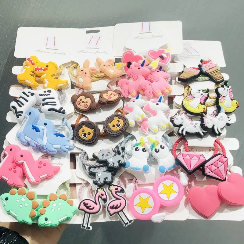 

10Pcs/set Animal Unicorn Dinosaur Hair Accessories Children Rubber Bands Scrunchies Elastic Hair Bands Girls Headband Ties Gum