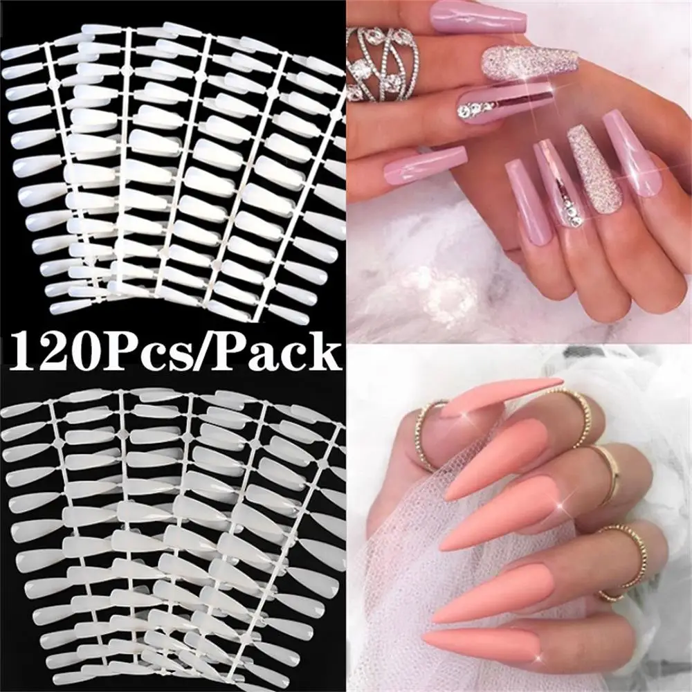 

120pcs DIY Manicure Ballerina False Nail Tips Natural Clear Color Coffin Fake Nails UV Gel Acrylic Beauty Tools