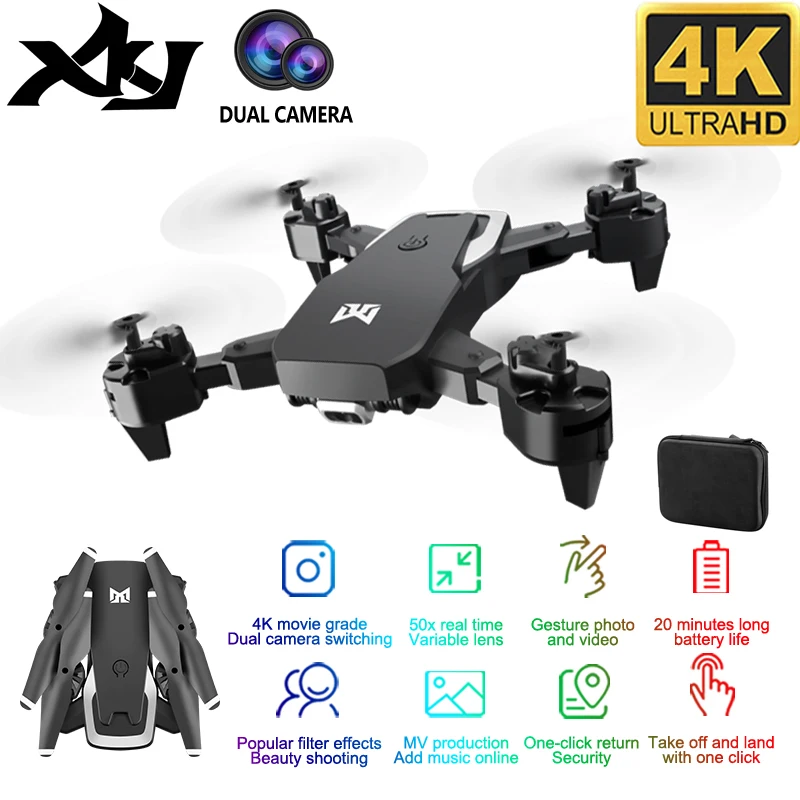 XKJ 2020 Новый Дрон KK6 RC 4K HD Двойная камера 50X зум WIFI FPV складной Квадрокоптер один клик