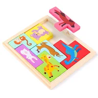 Montessori Kids Cartoon Animal 3D Puzzle Wooden Tangram Activity Busy Board Puzzle Early Educational Sensory Board Baby Toys ZLL