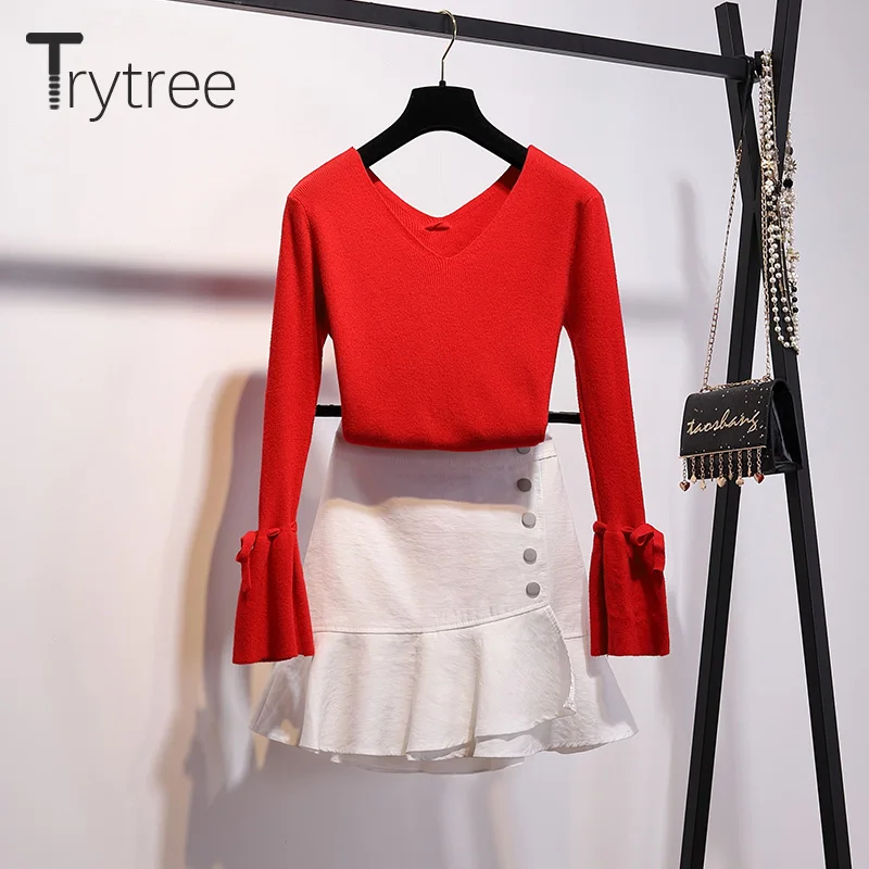 Trytree осень зима из двух частей комплект Повседневное с v образным вырезом и