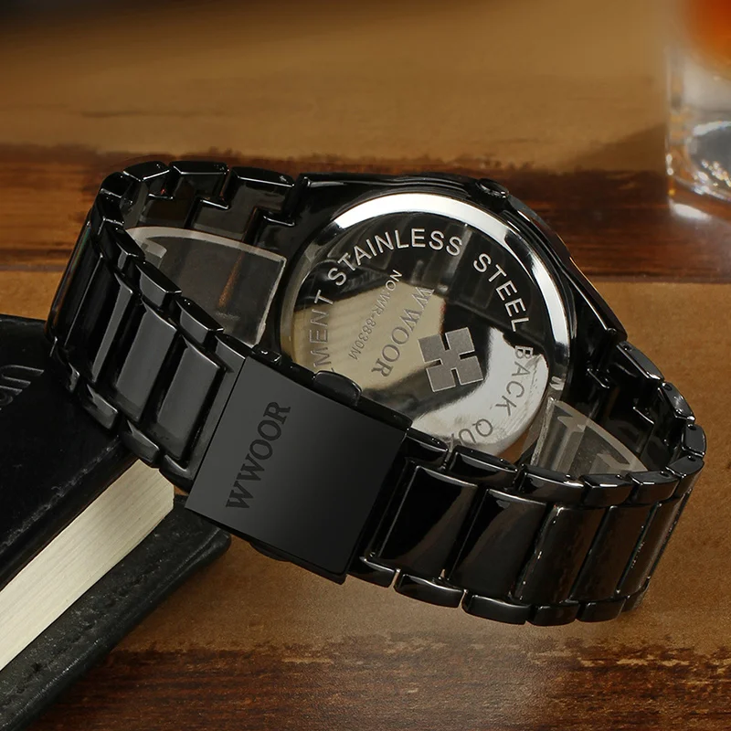 

WWOOR Casual Business Wrist Watch Men Top Luxury Full Black Quartz Watches Mens Waterproof Stainless Steel Date Clock Male 2020