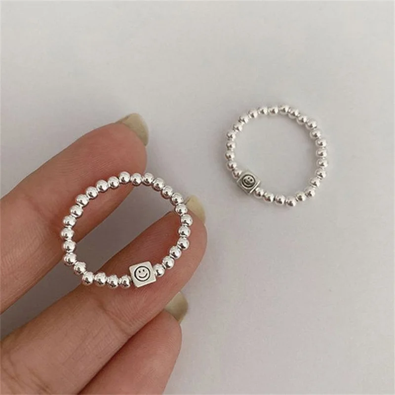 

Bohemian Vintage Fashion Smiley Ring for Women Beaded Elastic Rope Adjustable Party Couples Cute Rings Gift Jewelry Accessories