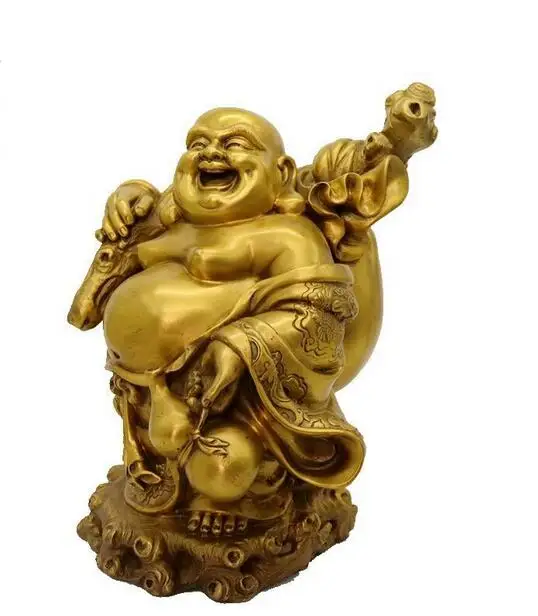 

Chinese Tibet Buddhism Old Bronze Maitreya Buddha Gourd Moneybag Wealth Statue