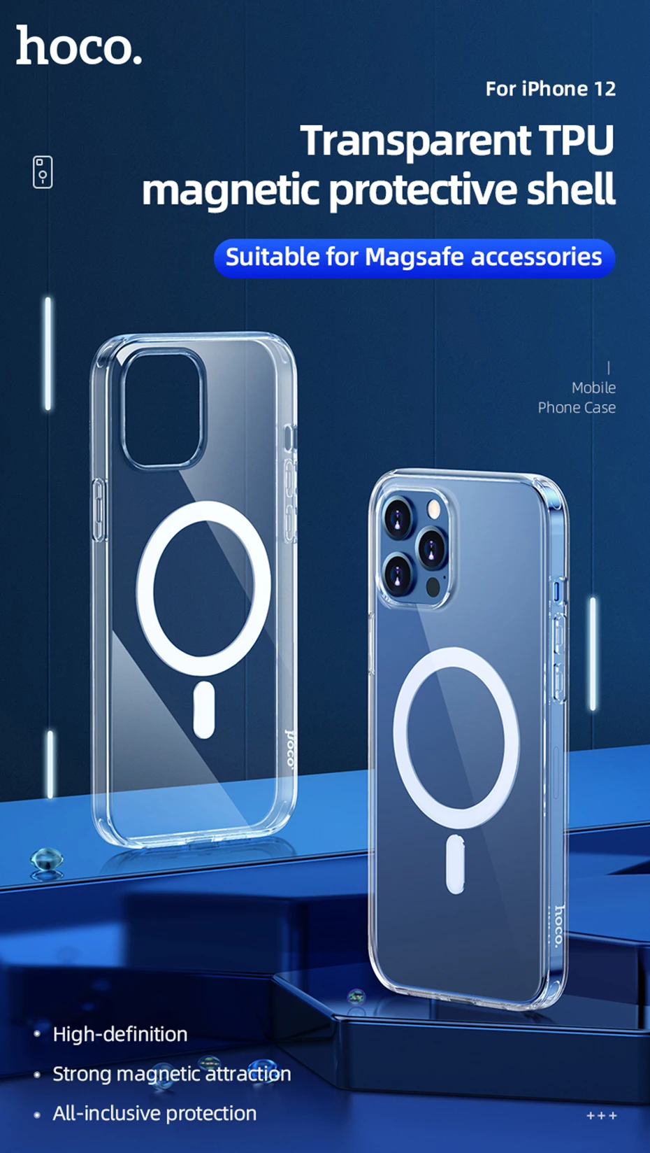 Lente da Câmera Filme para o Iphone Conjunto de Filme 3 em 1 Magnético + 9h Hoco Case Vidro Temperado Pro Max Mini Claro Traseiro Capa Frente 12 3 Telefonia e Comunicação
