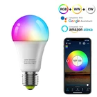 Умная лампа E27 с поддержкой Wi-Fi и bluetooth, светильник с таймером и голосовым управлением, RGB CCT, с регулируемой яркостью, работает с Alexa Google Home