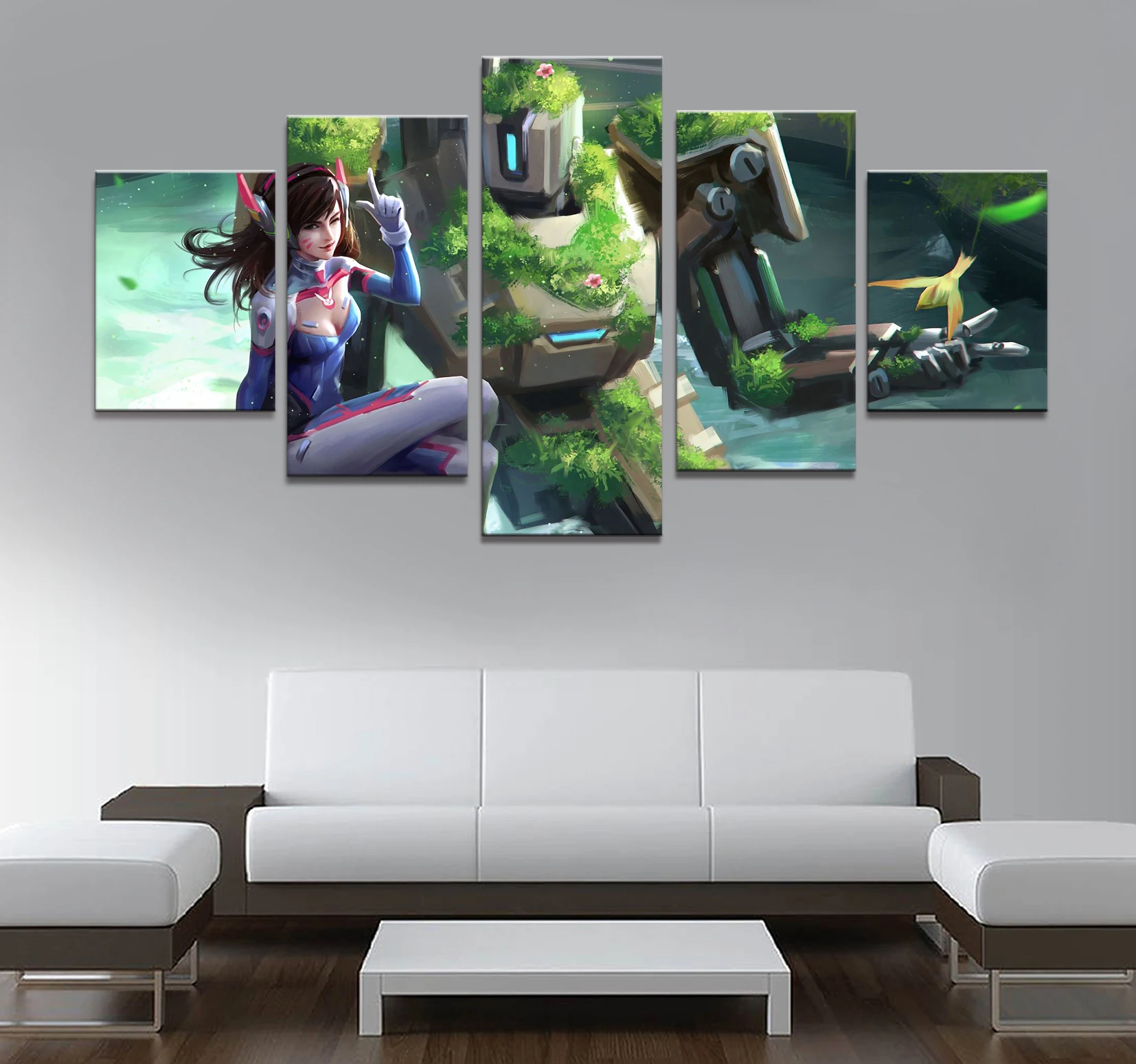 Home Decor Poster HD Pictures Prints Canvas 5 Piece Modular Bastion D VA Overwatch Game Living Room Decorative Painting Framed | Дом и сад