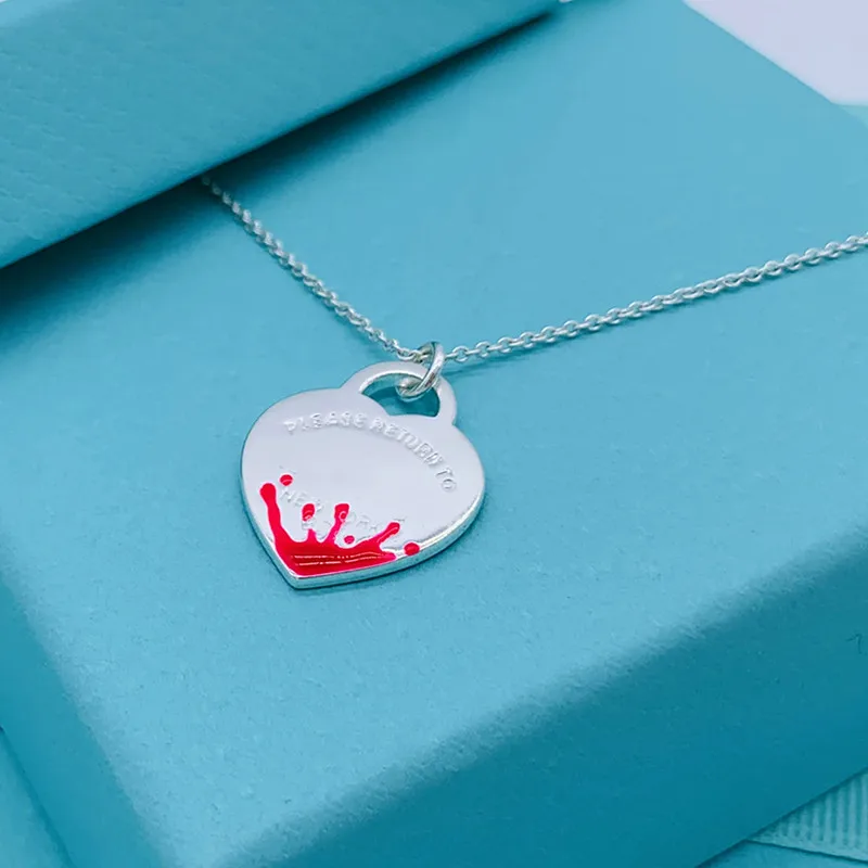 

S925 Silver Necklace Popular Fashion Classic Multi-Color Heart Pendant Charm Lady Necklace