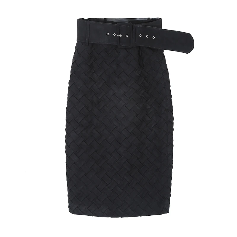 

XITAO Patchwork Casual Plaid Skirt Women Belt Tide Fashion New A Line Style Empire Waist Vintage Split Back Elegant Skirt ZY3731