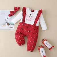 happy new year baby girl romper winter sweet 2 piece cotton letter ruffles patchwork long sleeve baby jumpsuitheadband 0 18m