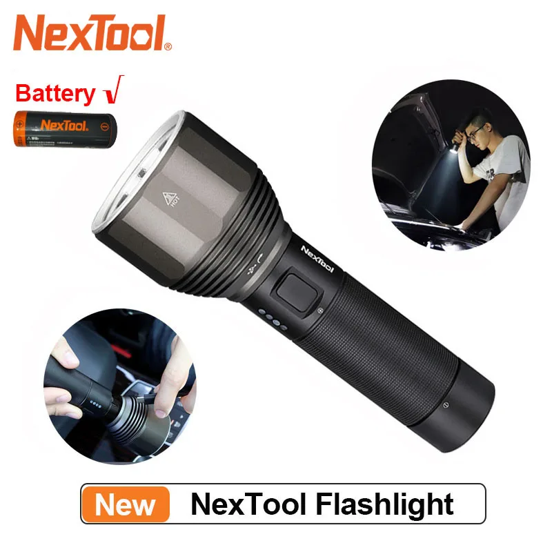 

NexTool Rechargeable Flashlight 2000lm 380m 5 Modes IPX7 Waterproof LED light Type-C Seaching Torch for Camping