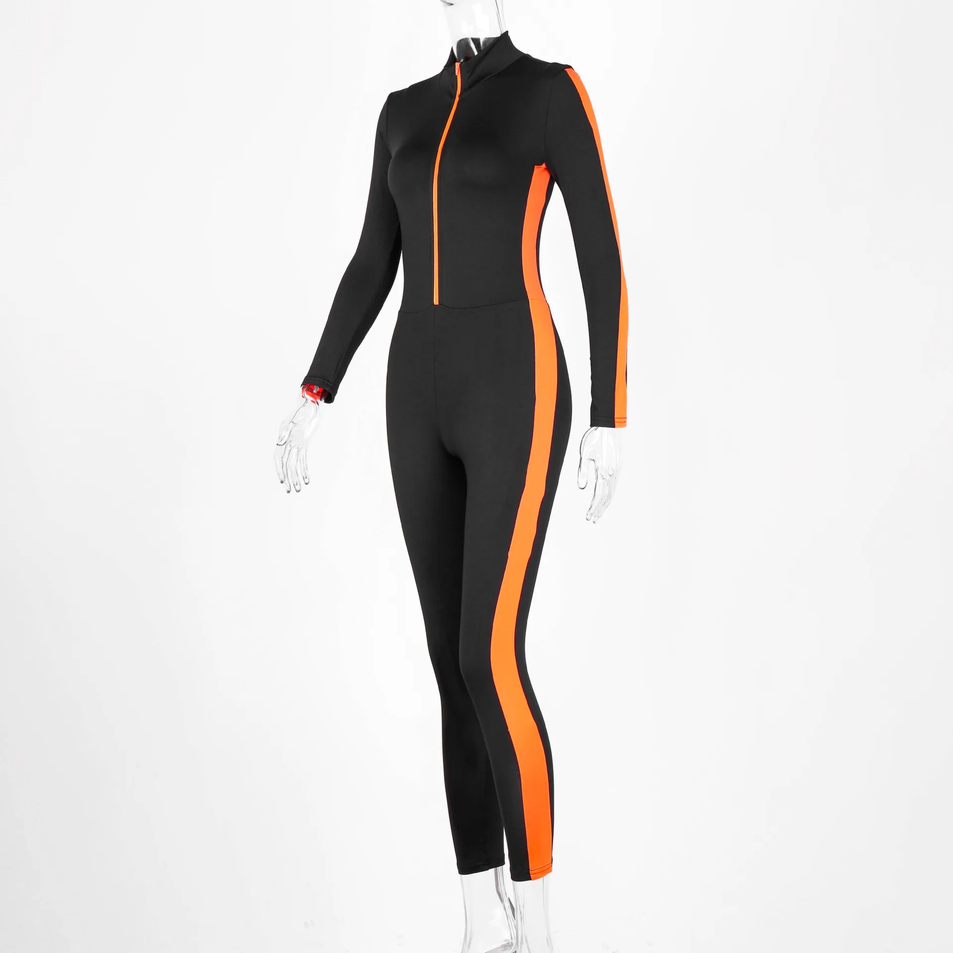 

Hawthaw Women Autumn Winter Zipper Long Sleeve Striped Fitness Workout Sportswea Bodycon Playsuit Romper Jumpsuit Women Clothing